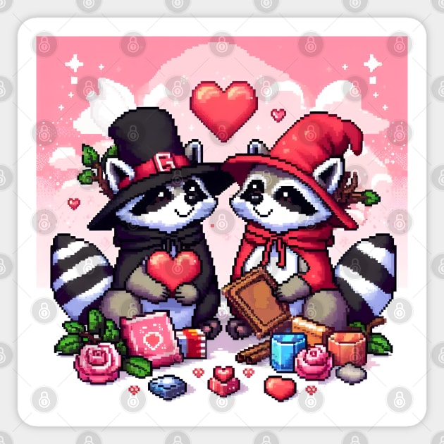 Raccoons in love pixel art Sticker by beangeerie